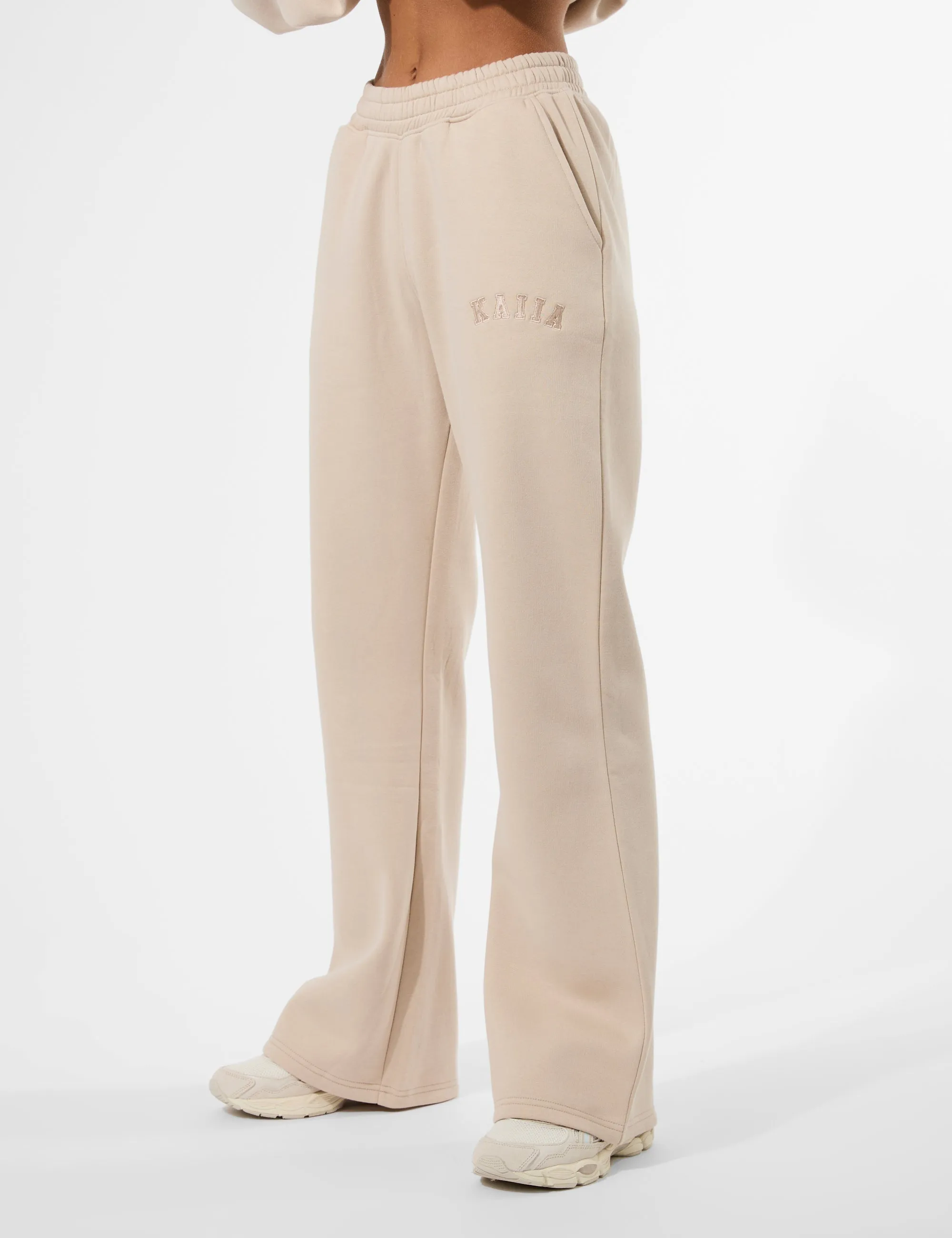 Kaiia Logo Wide Leg Joggers Truffle