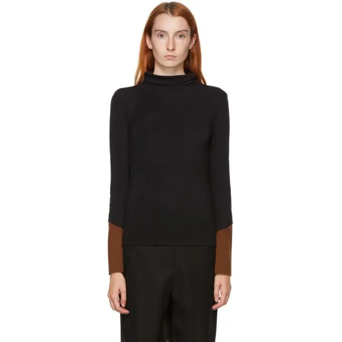 Kim Matin Black and Brown Colorblock Turtleneck