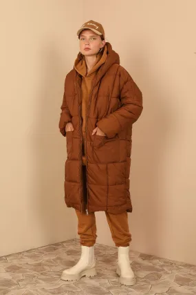 KKT Long Sleeve Oversize Women Coat - Brown - Weston