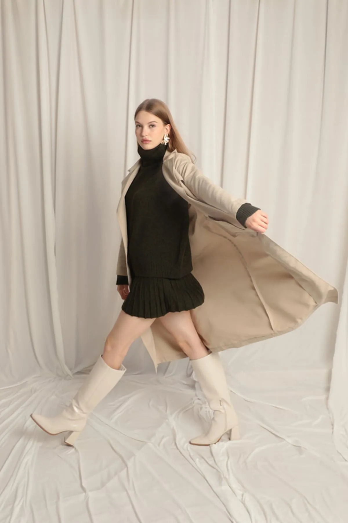 KKT Torino Fabric Liquid Proof Maxi Length Women's Stone TrenchCoat - East Lansing