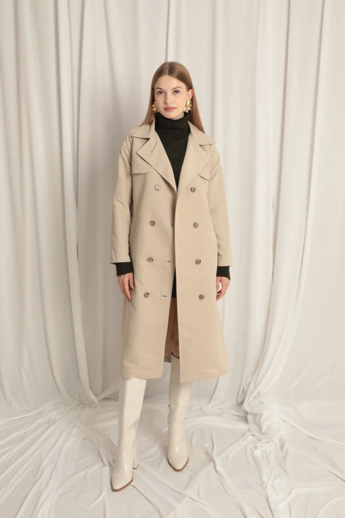 KKT Torino Fabric Liquid Proof Maxi Length Women's Stone TrenchCoat - East Lansing