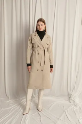 KKT Torino Fabric Liquid Proof Maxi Length Women's Stone TrenchCoat - East Lansing