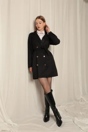 KKT Torino Fabric Liquid Proof Under Hip Length Women's Black Trench Coat - Acilia