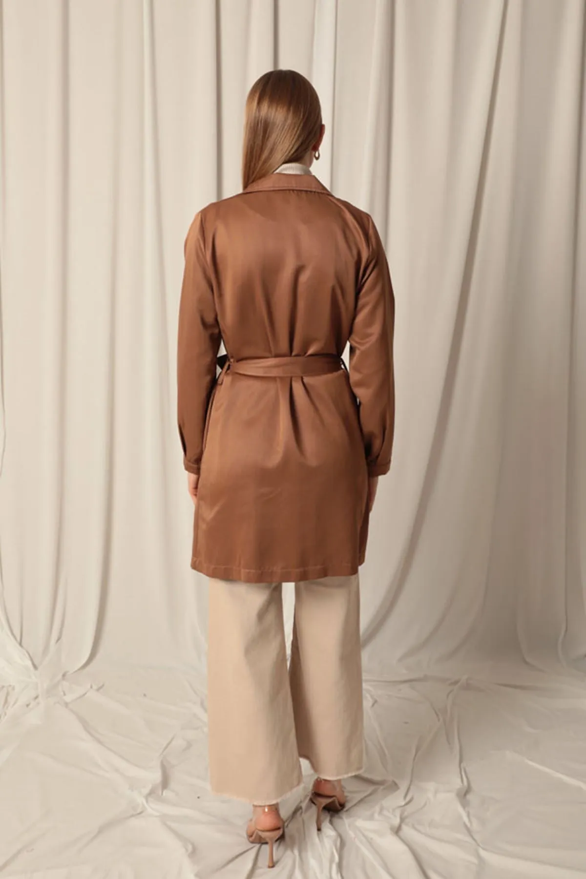 KKT Torino Fabric Liquid Proof Under Hip Length Women's Camel Trench Coat - San Gabriel