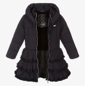 Le Chic Girls Navy Blue Ruffled Puffer Winter Coat