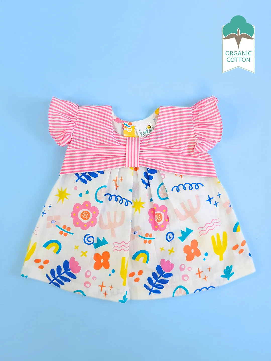 Lil Picasso - Organic Cotton Printed Baby Girl Pink Bow Dress