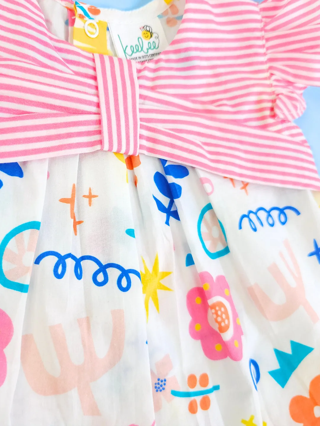Lil Picasso - Organic Cotton Printed Baby Girl Pink Bow Dress