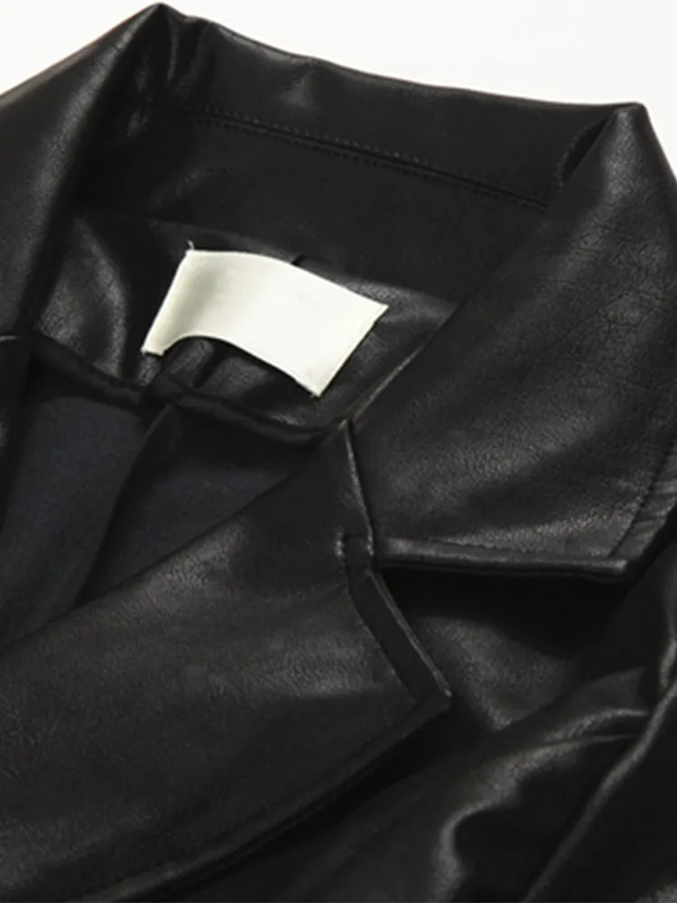 Long Faux Leather Trench Coat