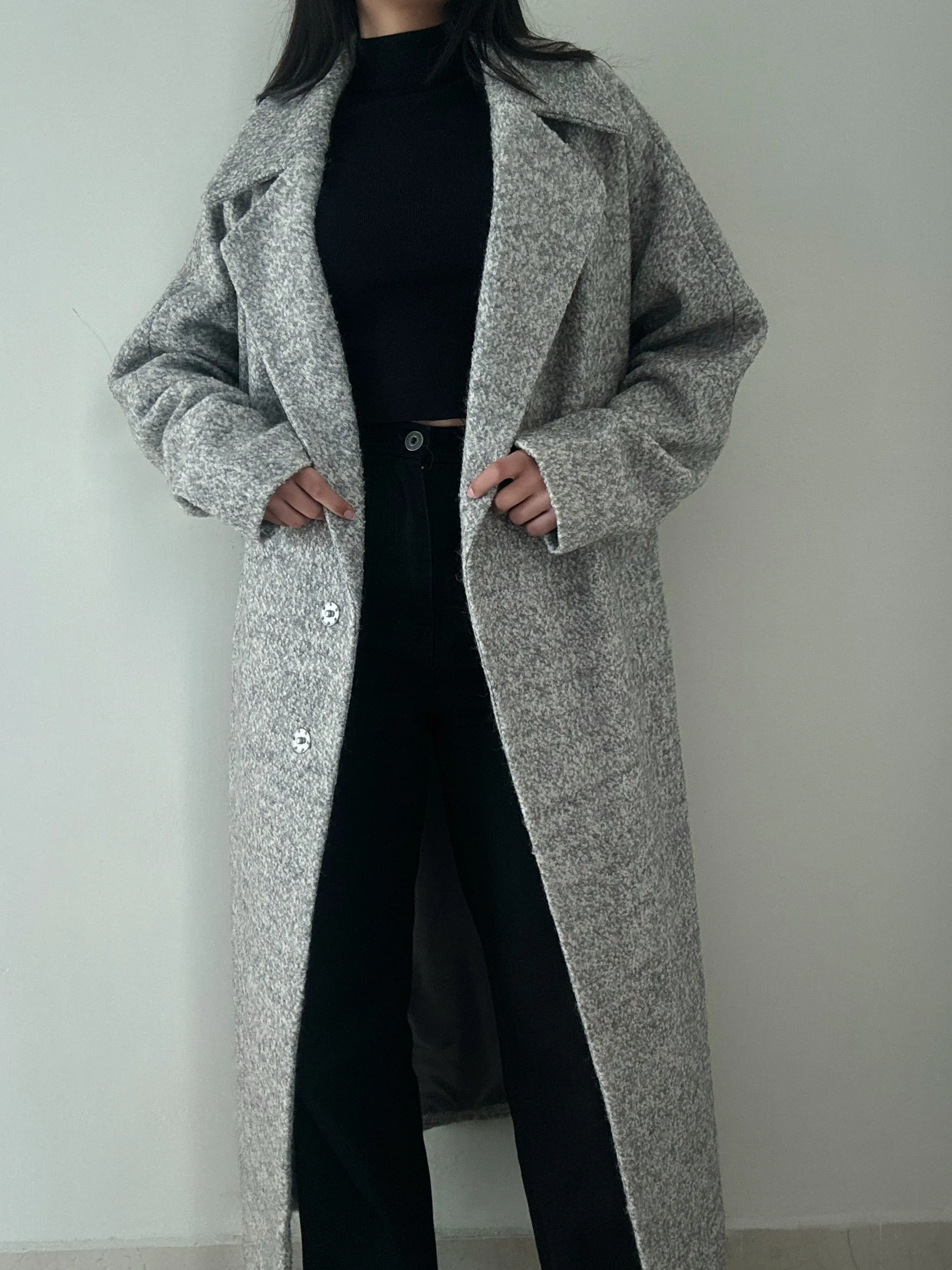 Long Grey Oversized Coat (42% Wool)
