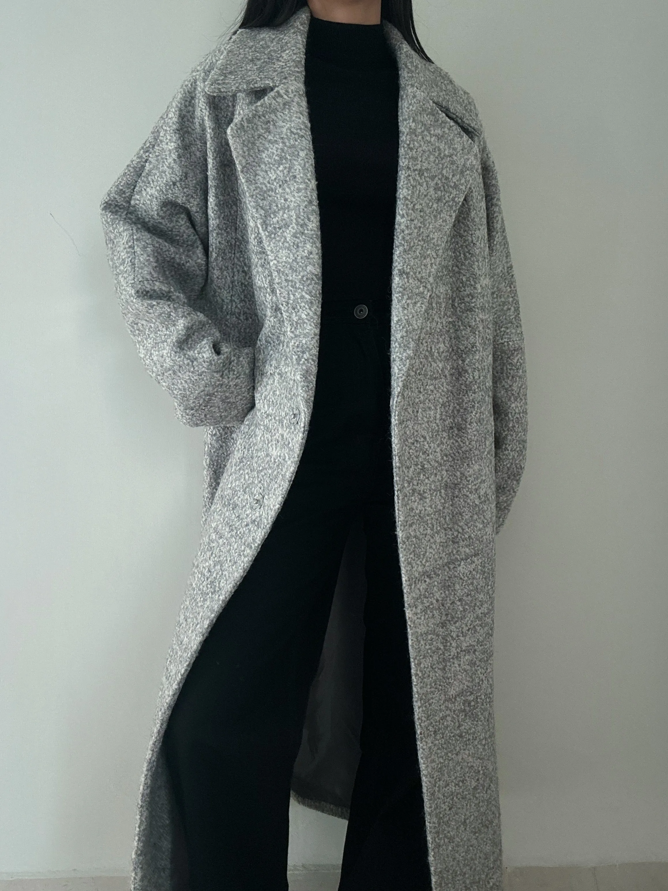 Long Grey Oversized Coat (42% Wool)