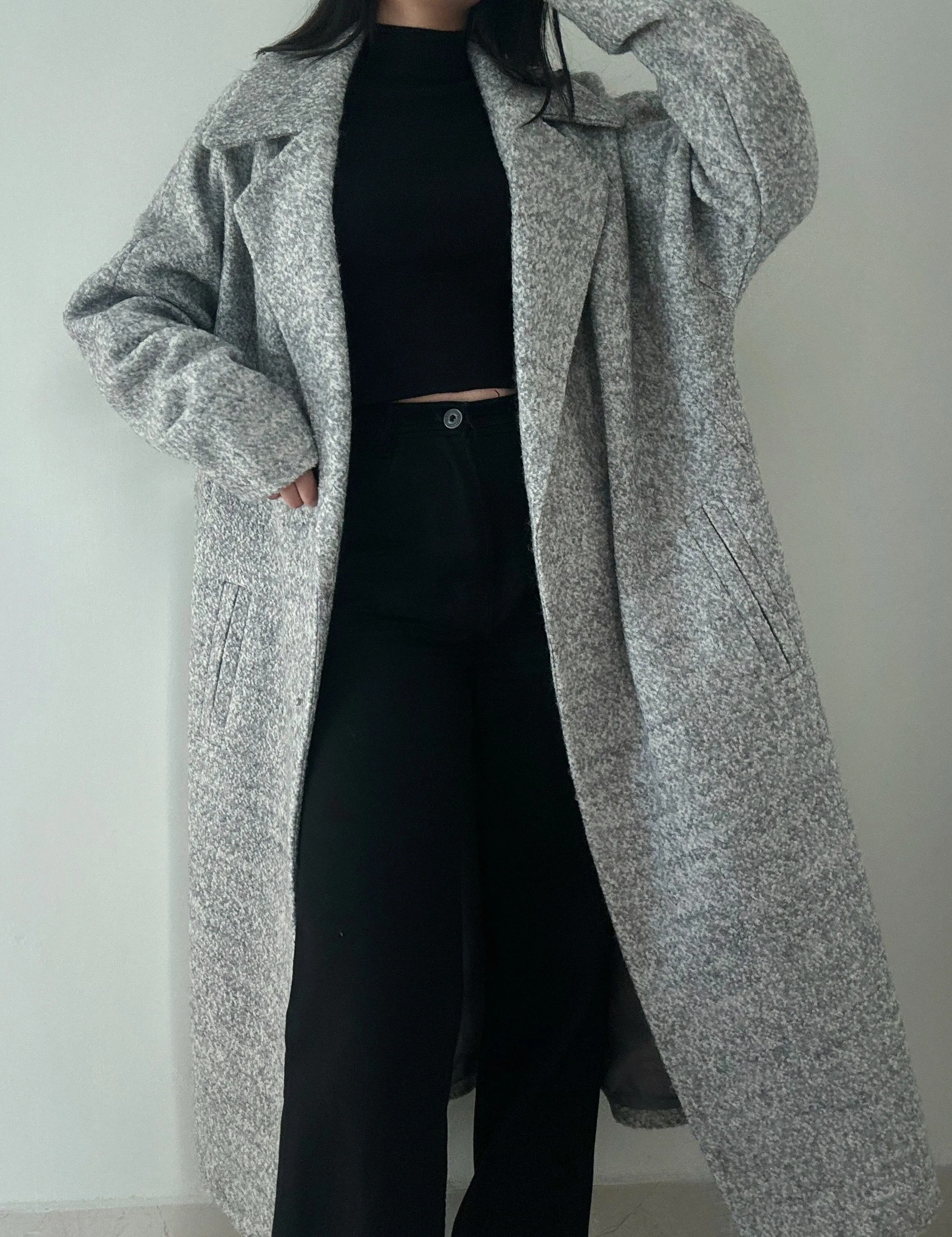 Long Grey Oversized Coat (42% Wool)