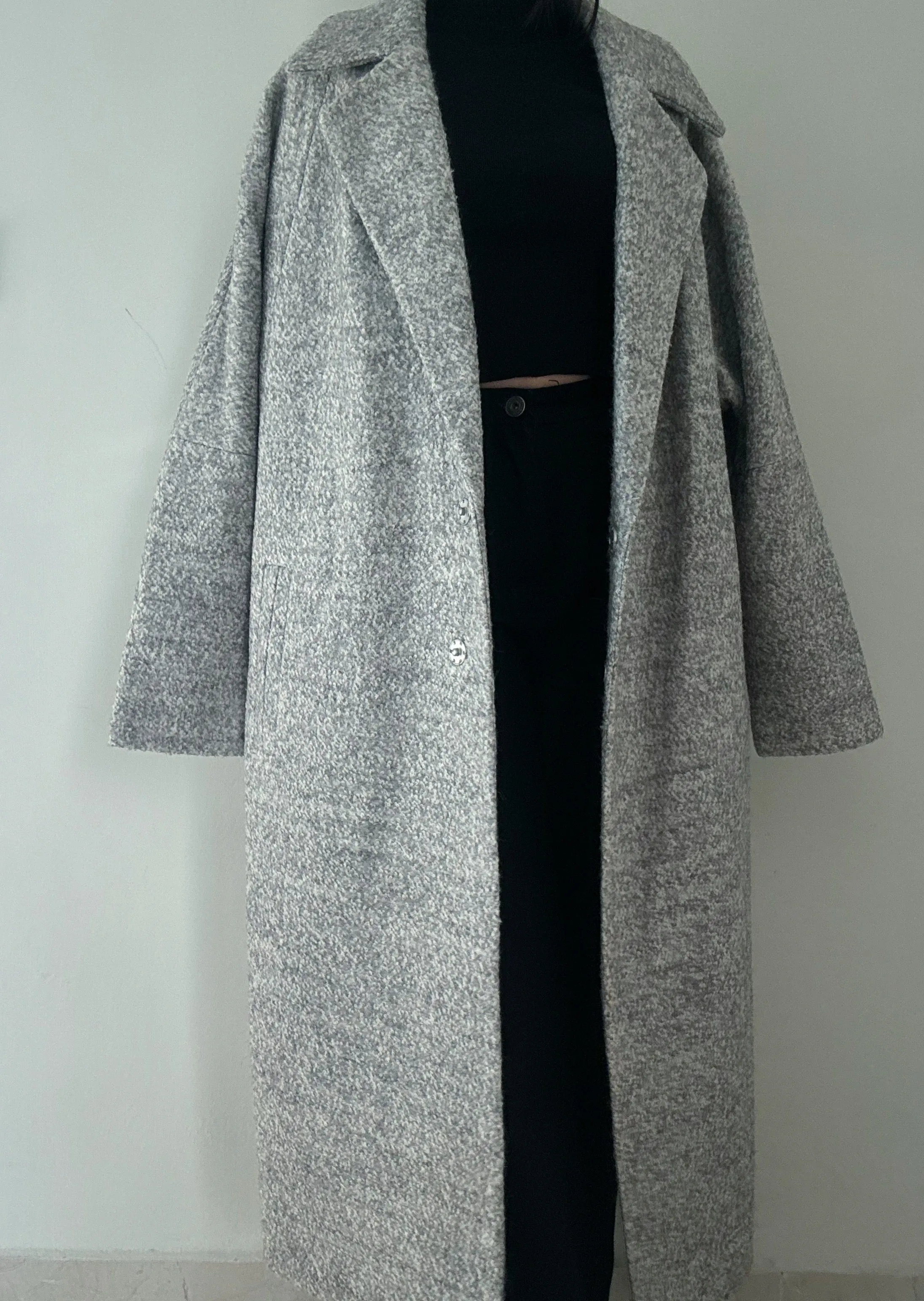 Long Grey Oversized Coat (42% Wool)