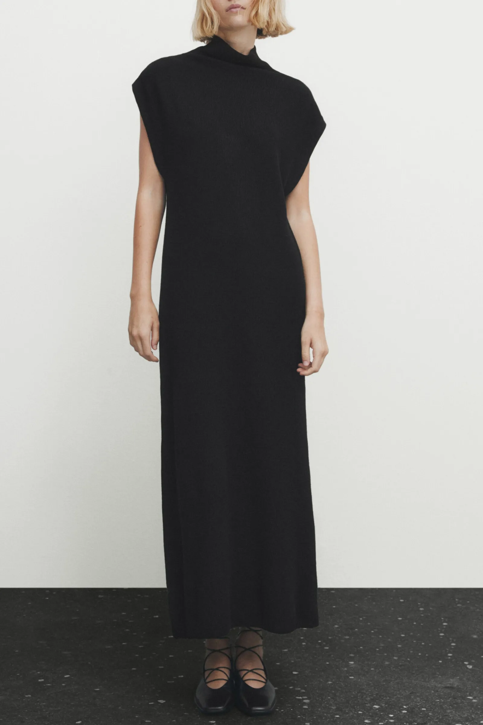 Long Knit Dress With A Mock Turtleneck