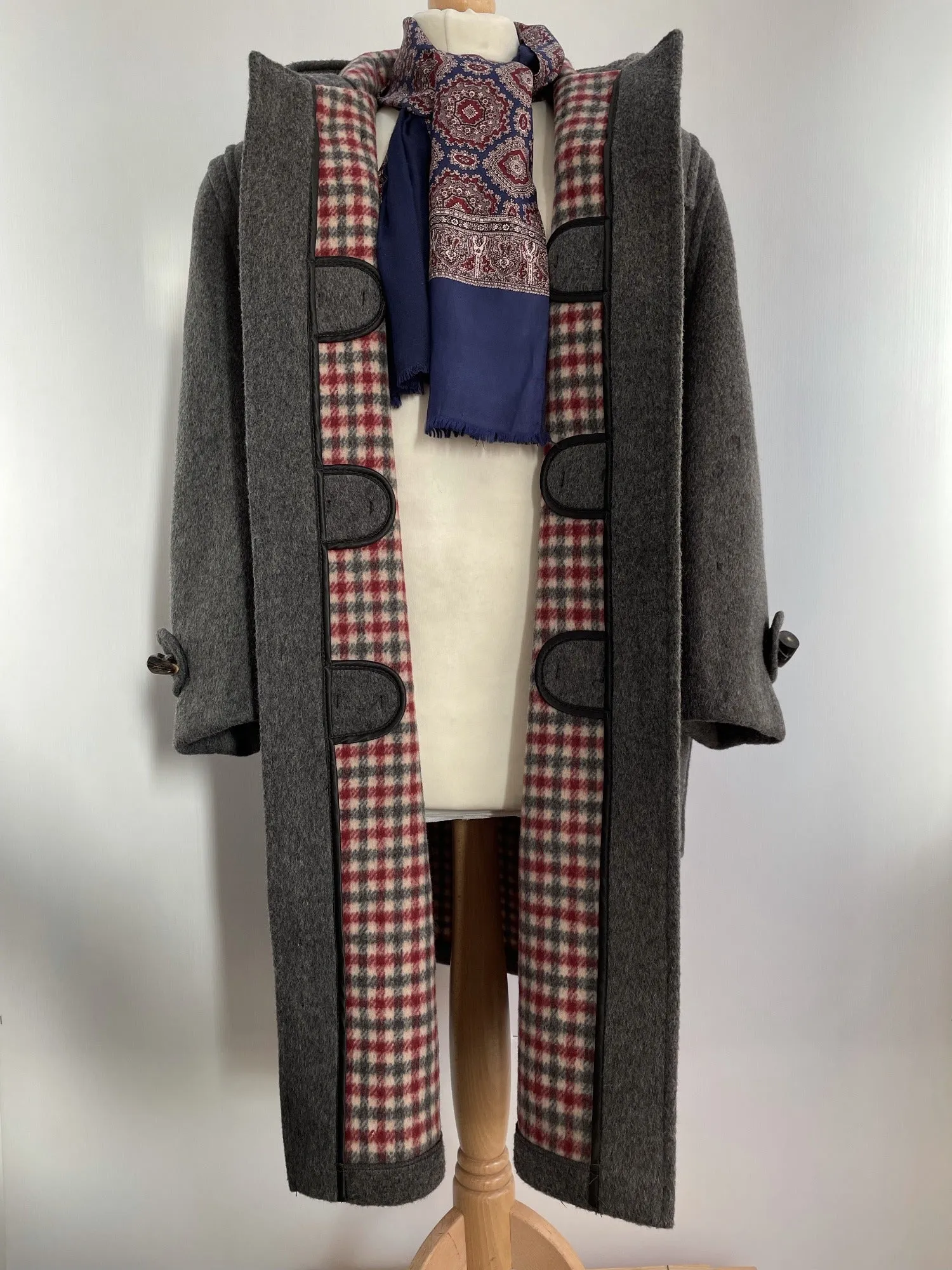 Mens Aquascutum Grey Wool Hooded Duffle Coat - Size Large