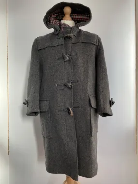 Mens Aquascutum Grey Wool Hooded Duffle Coat - Size Large