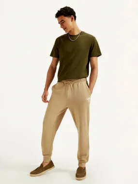 Men's Beige Solid Utility Joggers