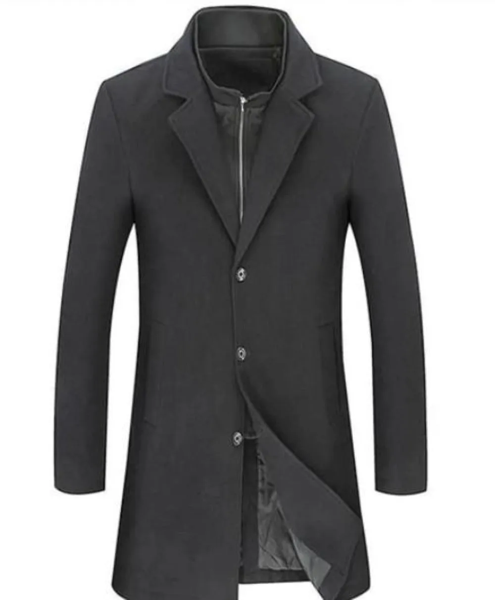 Mens Double Collar Mid Length Overcoat