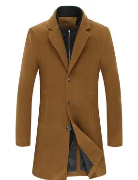 Mens Double Collar Mid Length Overcoat