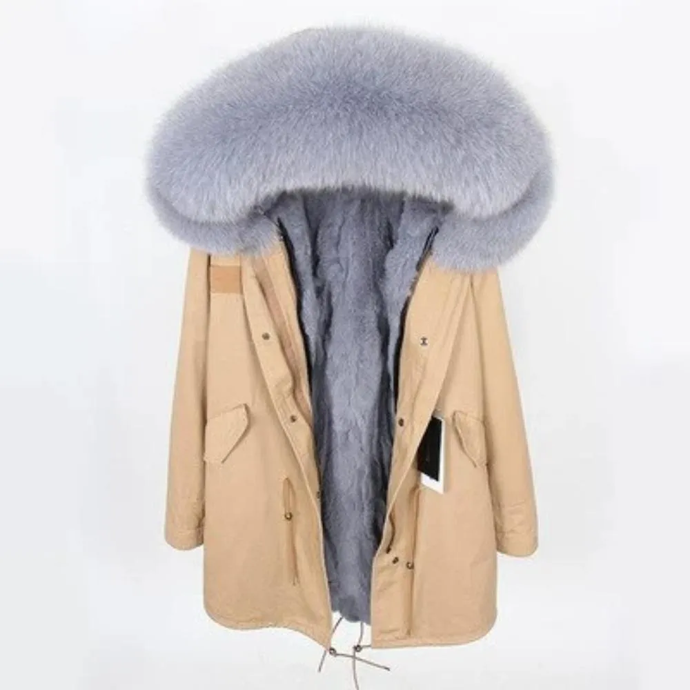 Men's Winter Casual Hooded Cotton Long Parka With Raccoon Fur