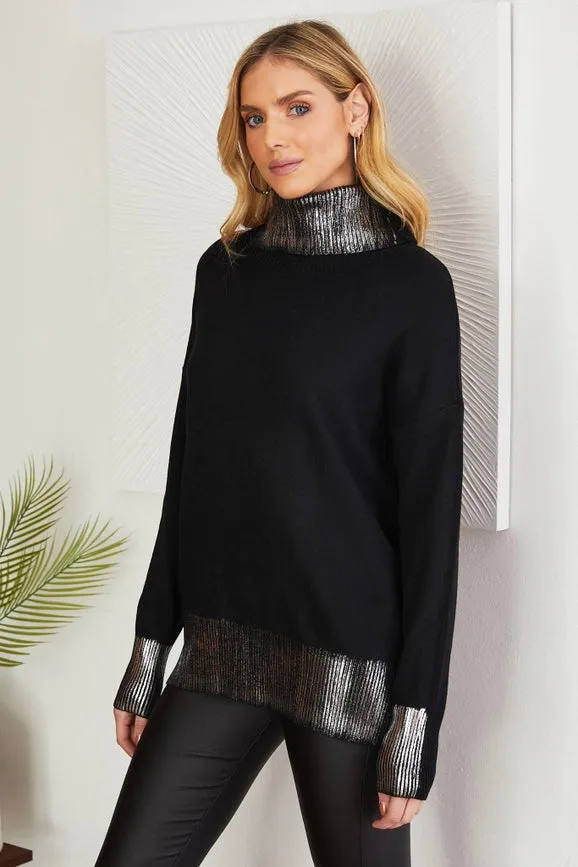 Metallic Foil Turtleneck Sweater
