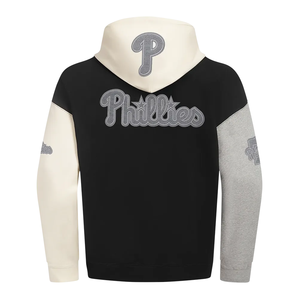 MLB PHILADELPHIA PHILLIES REVERSE FRENCH TERRY MEN'S CB FLC PO HOOD (BLACK/GRAY/EGGSHELL)