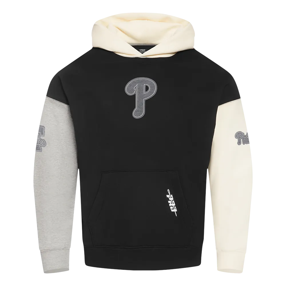 MLB PHILADELPHIA PHILLIES REVERSE FRENCH TERRY MEN'S CB FLC PO HOOD (BLACK/GRAY/EGGSHELL)
