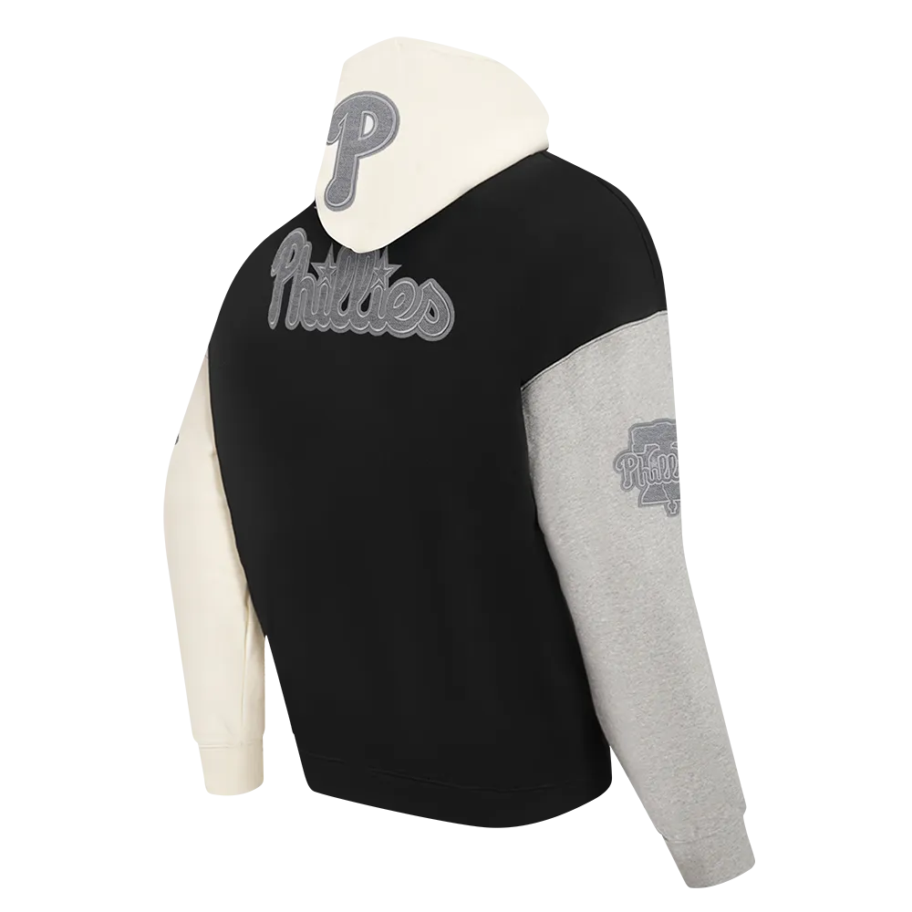 MLB PHILADELPHIA PHILLIES REVERSE FRENCH TERRY MEN'S CB FLC PO HOOD (BLACK/GRAY/EGGSHELL)