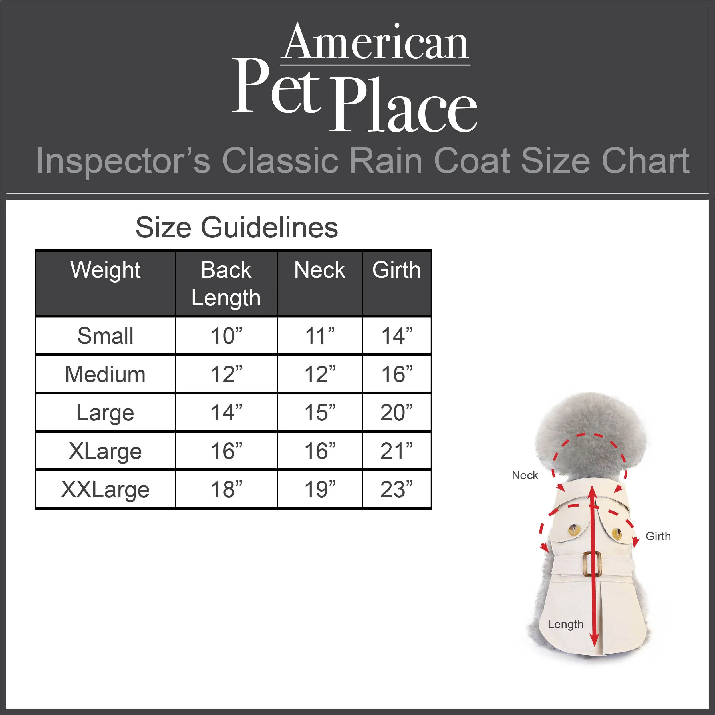 Pet / Dog / Cat Inspector's Classic Rain Coat