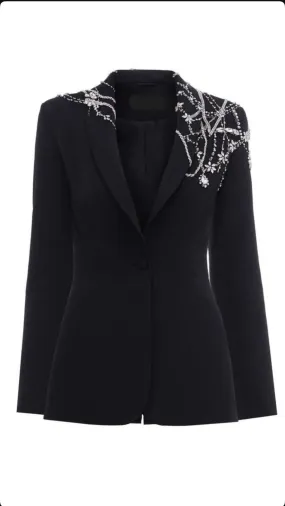 Plain Black Coat with Asymmetric Stonework