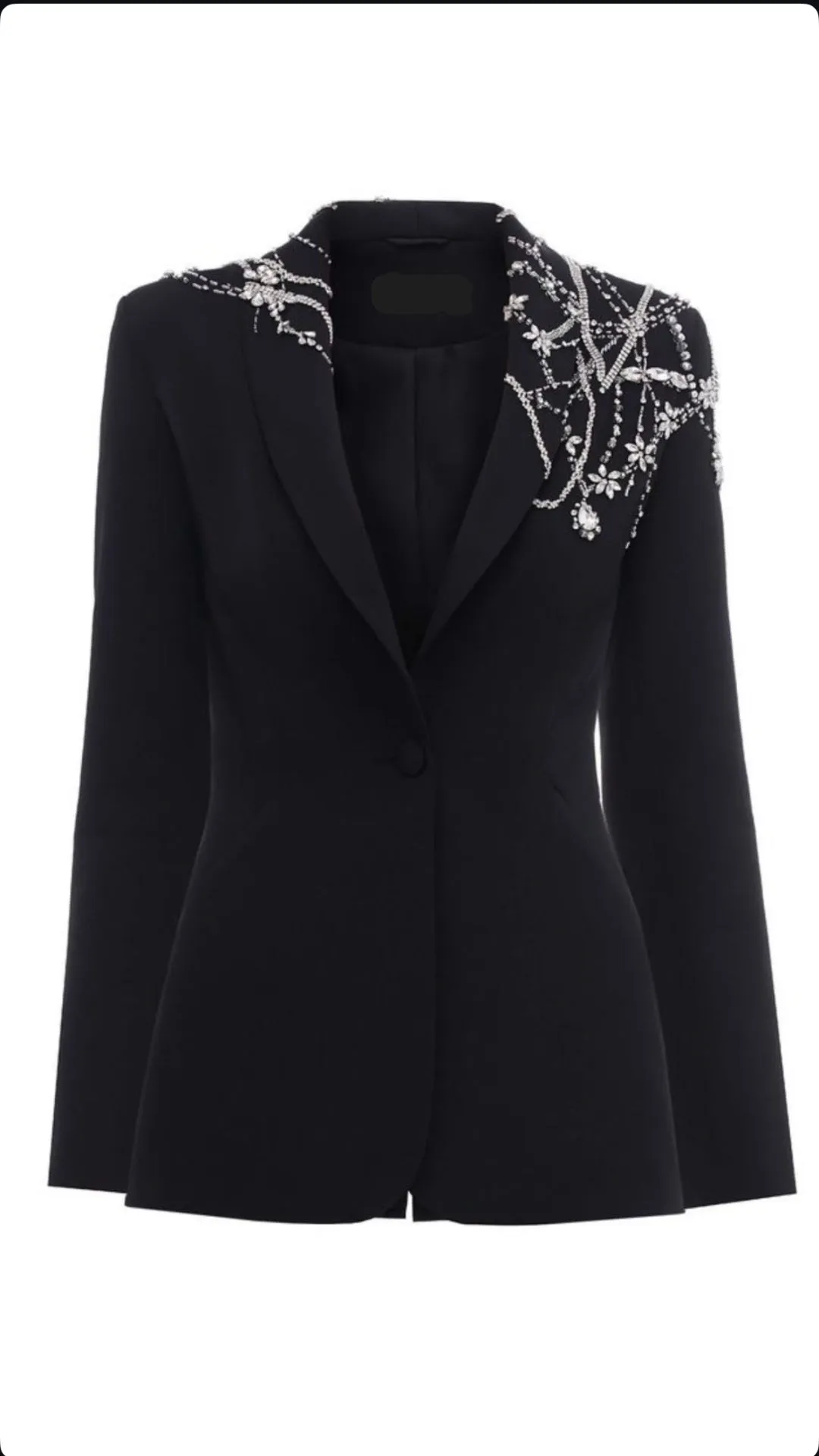 Plain Black Coat with Asymmetric Stonework