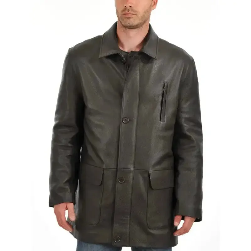 Premium Soft Lambskin Men's Leather Car Coat