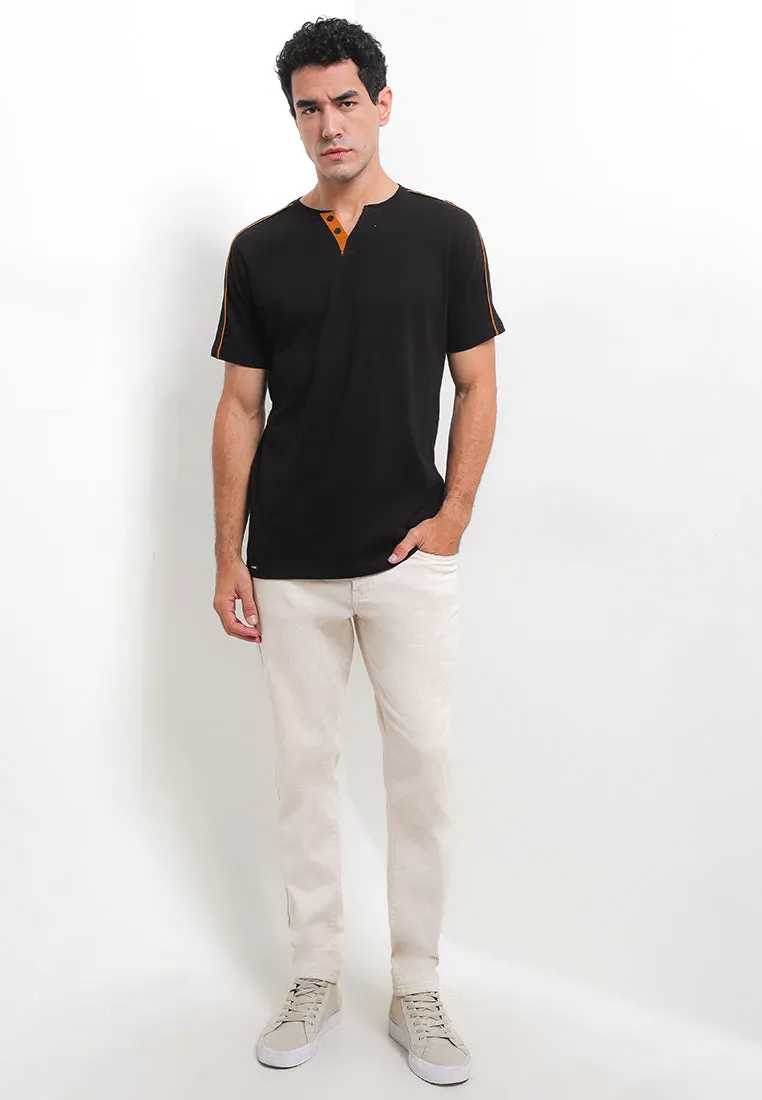 Ryusei Kaos Pria Kamazaki Button Black