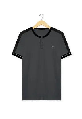 Ryusei Kaos Pria Takahiko Button Charcoal