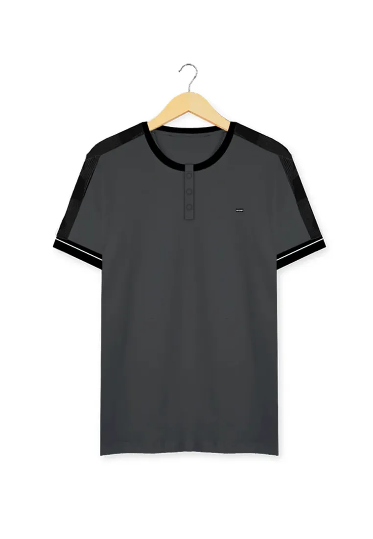Ryusei Kaos Pria Takahiko Button Charcoal