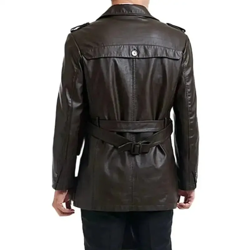 Single-Breasted Men's Black Motorcycle Leather Coat