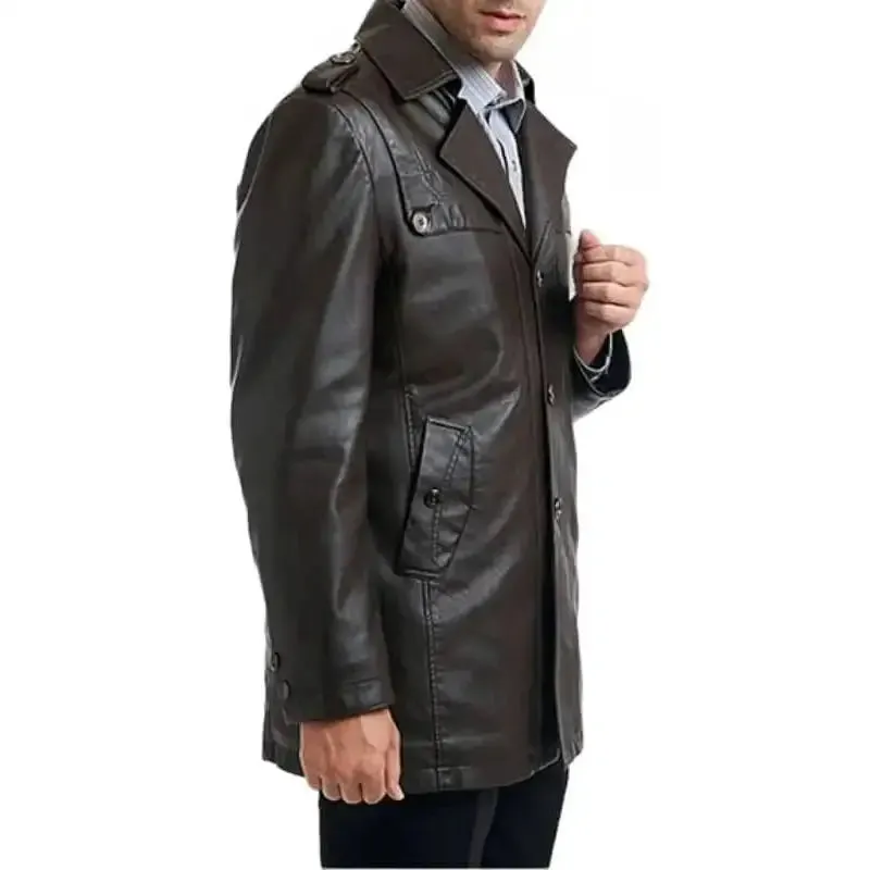 Single-Breasted Men's Black Motorcycle Leather Coat