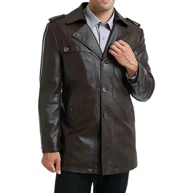 Single-Breasted Men's Black Motorcycle Leather Coat