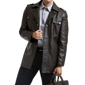 Single-Breasted Men's Black Motorcycle Leather Coat