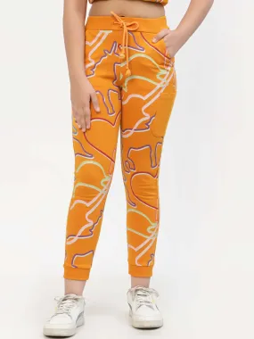 Spunkies Organic Cotton Zig-Zag Print Girls Joggers Orange
