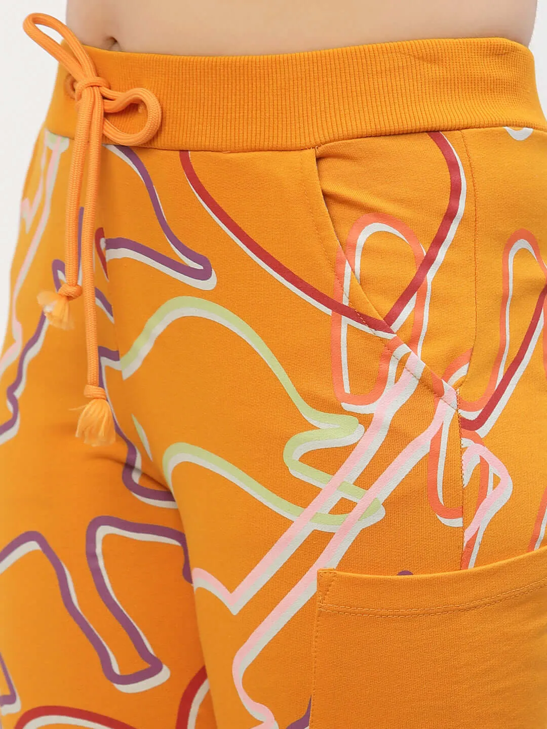 Spunkies Organic Cotton Zig-Zag Print Girls Joggers Orange