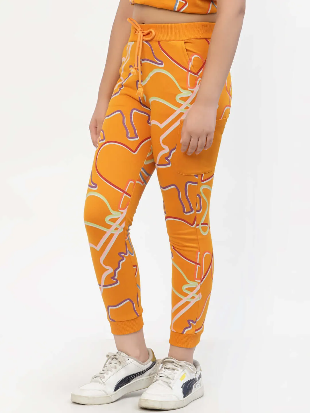 Spunkies Organic Cotton Zig-Zag Print Girls Joggers Orange