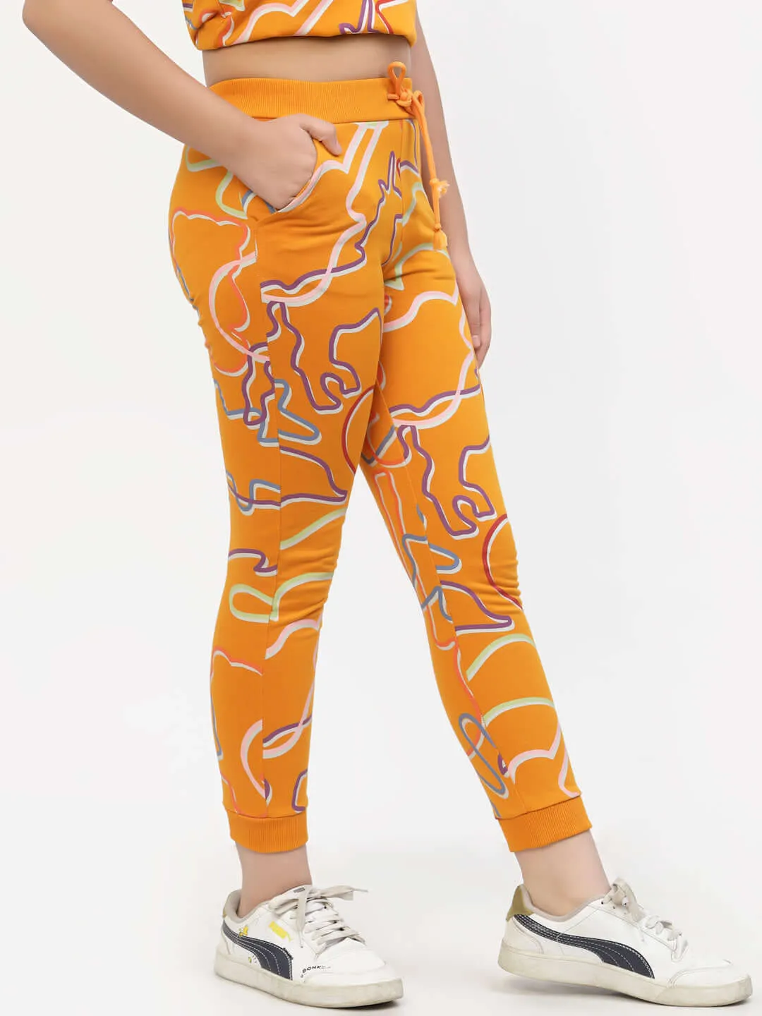Spunkies Organic Cotton Zig-Zag Print Girls Joggers Orange