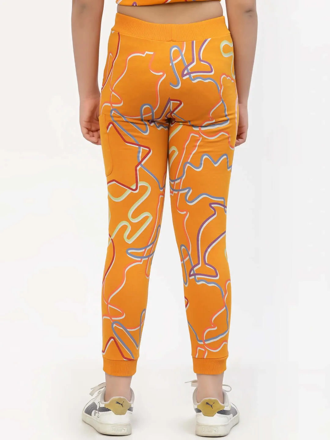 Spunkies Organic Cotton Zig-Zag Print Girls Joggers Orange