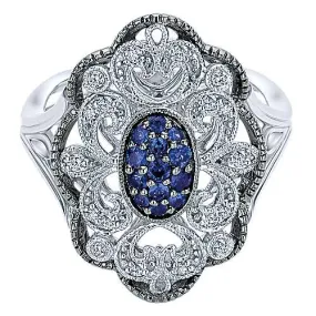 Sterling Silver Vintage Inspired Multi Color Stones Fashion Ring