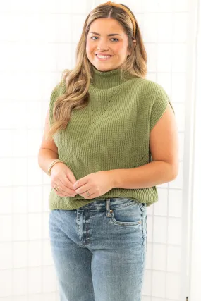 THML Grey Green Turtleneck Ribbed Sweater Vest