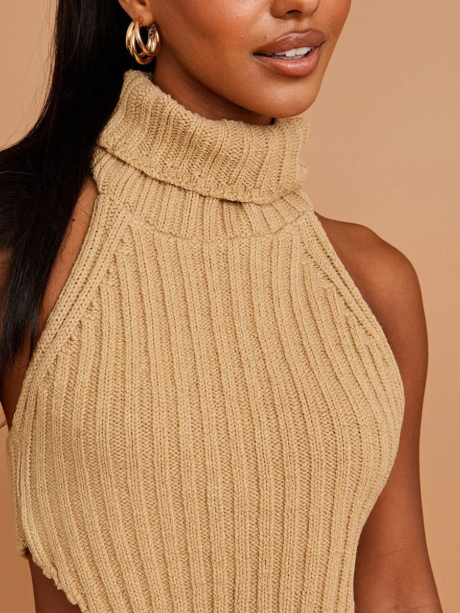 Trendsetter Asymmetric Hem High Neck Crop Top
