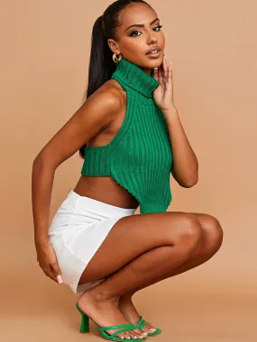 Trendsetter Asymmetric Hem High Neck Crop Top