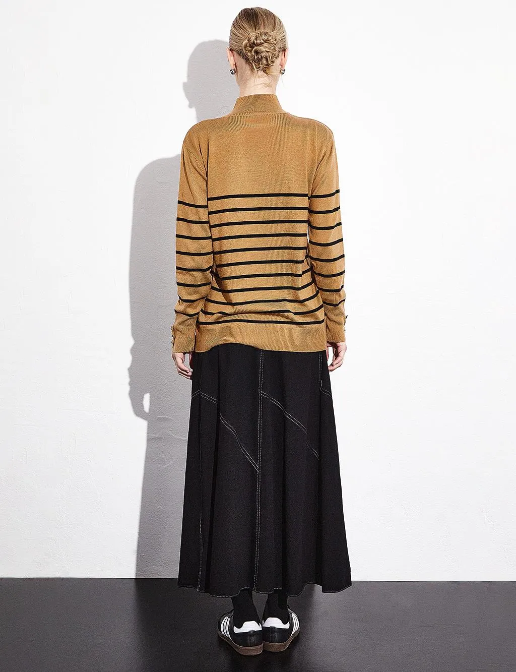 Turtleneck Striped Knitwear Blouse Beige Black