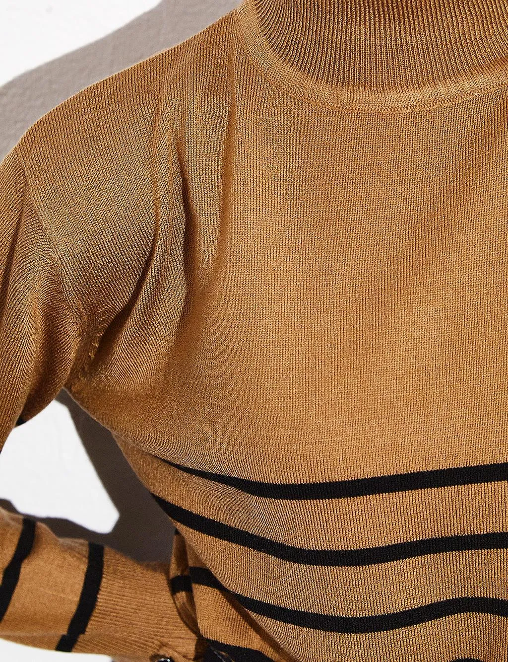 Turtleneck Striped Knitwear Blouse Beige Black