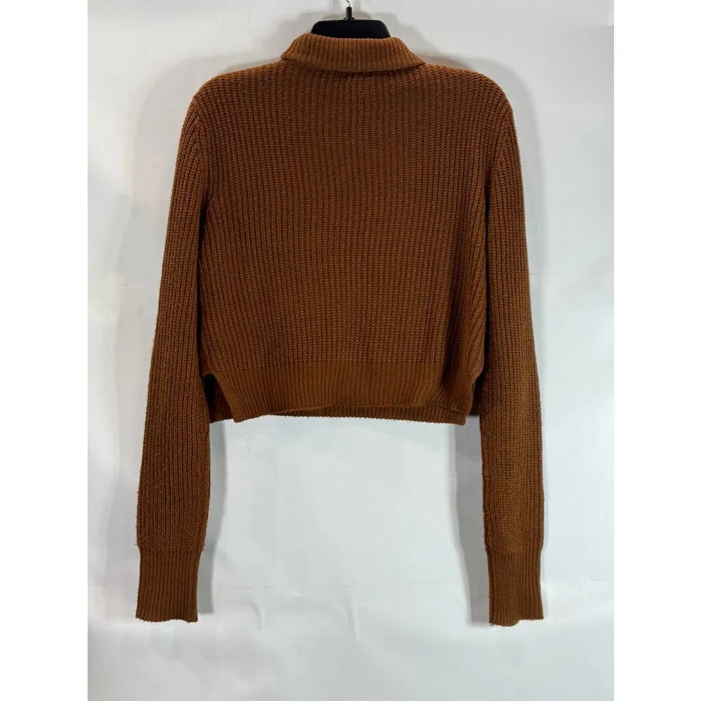 UK 2 LA Women's Brown Ribbed Knit Turtleneck Pullover Sweater SZ M
